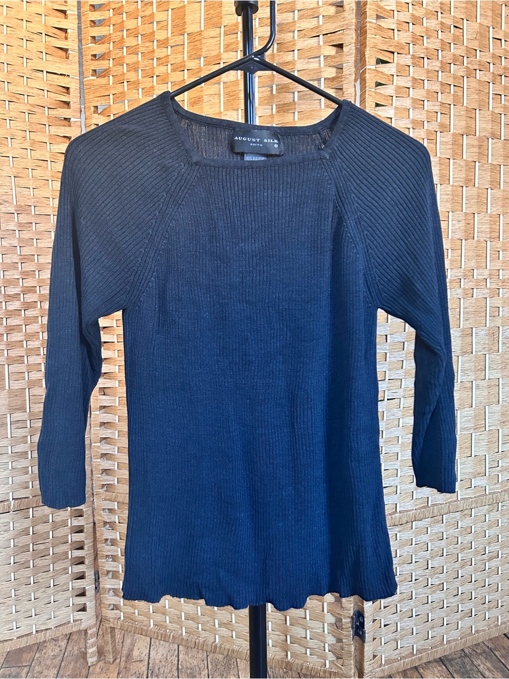 August Silk Black Ribbed Square Neck Long Sleeve Top